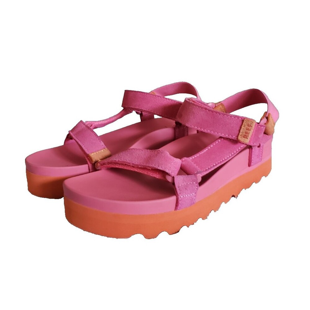 Reef Pink Strap Sandals with Orange Platform Sole